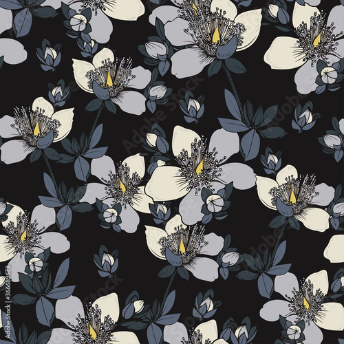 Seamless vector pattern with flowering Hypericum