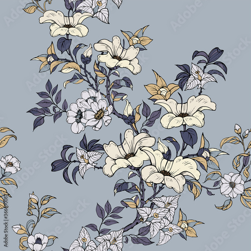 Seamless vector decorative pattern with camellia flower 
