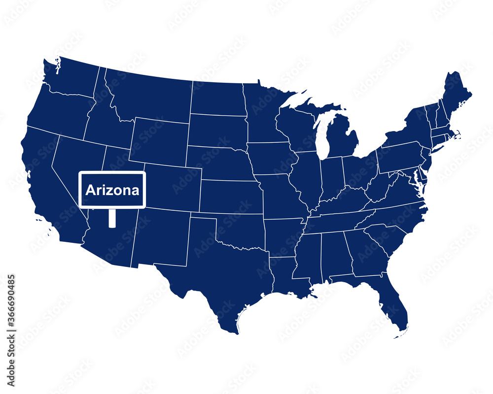 Der Bundesstaat Arizona mit Straßenschild
