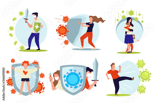 People fighting against diseases, viruses and bacteria vector