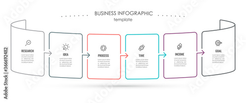 Business Infographic template. Thin line design with icons and 6 options or steps.