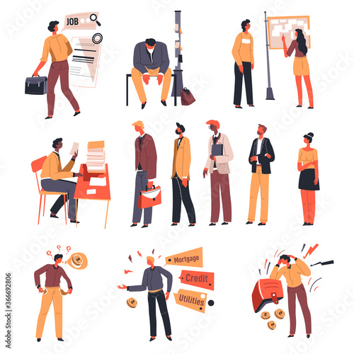 Unemployment and crisis, bankruptcy and job loss vector