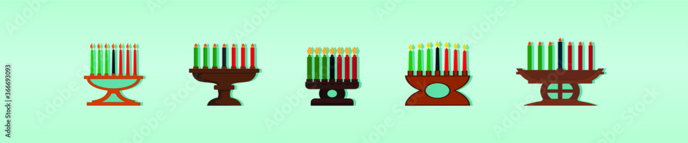 set of different candle or Kwanzaa kinara. isolated vector illustration on blue background