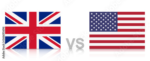 UK versus USA. The United Kingdom against the United States of America. National flags with reflection. EPS10 vector file