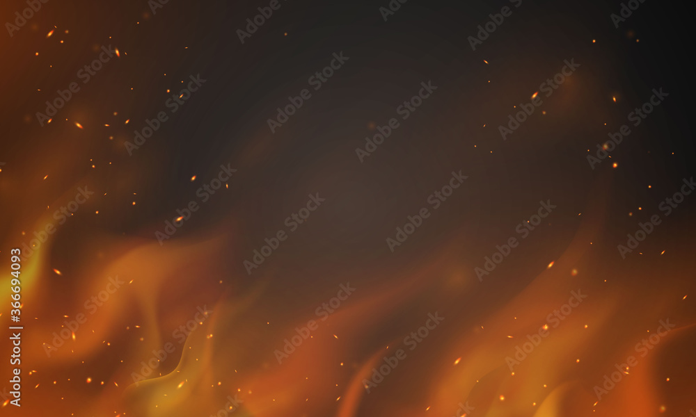 Burning red hot sparks realistic fire flames abstract background Stock ...