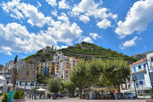 City ​​of minori seen from below, city located at the side of the coast and facing the sea.
