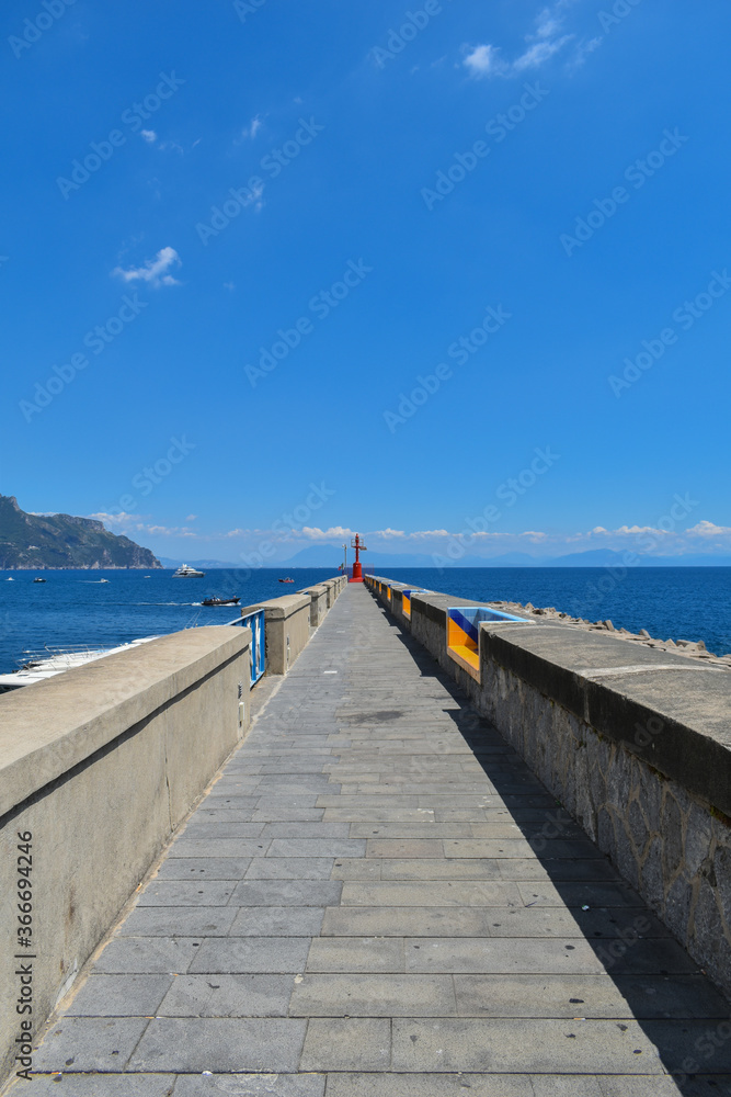 Promenade on the Amalfi coast, view of the Mediterranean Sea