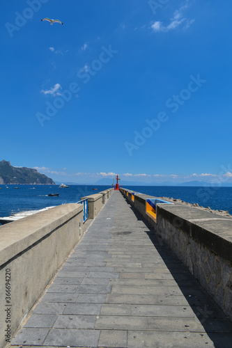 Promenade on the Amalfi coast, view of the Mediterranean Sea