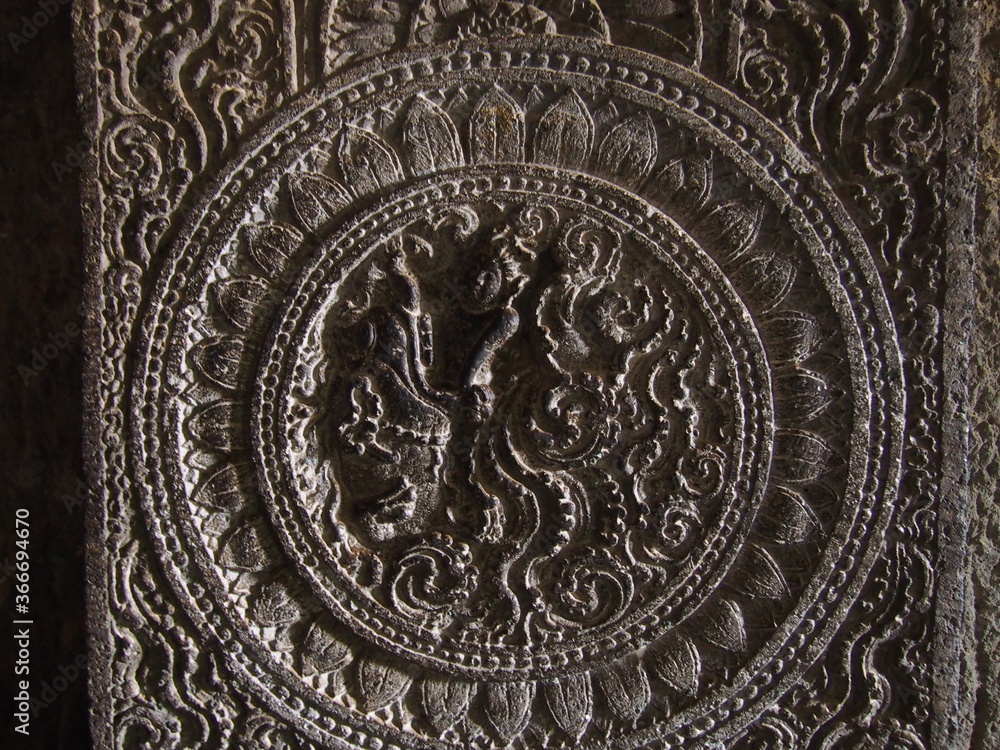 Wall sculpture on the wall of the ancient Ajanta Caves, Jalgaon, Maharashtra, Western India, India Wall sculpture on the wall of the ancient Ajanta Caves, Jalgaon, Maharashtra, Western India, India