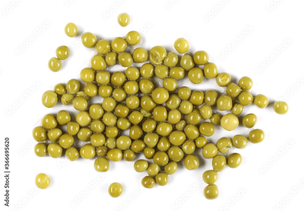 Cooked peas isolated on white background, top view Cooked peas isolated on white background, top view