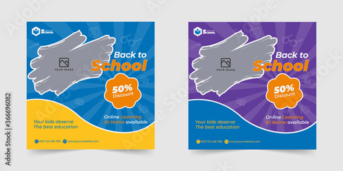 Back to school admission promotion social media post banner template, Best discount offer social media post