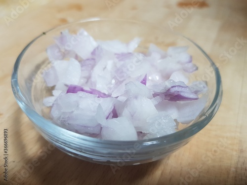 Chopped Onions in a bowl. Portion for cooking recipe.