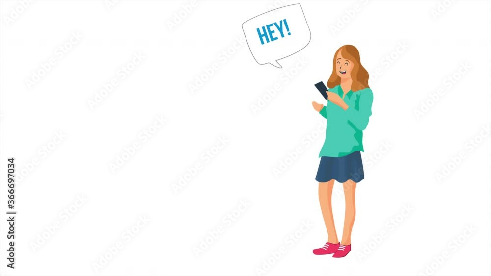 Woman with smartphone searching for romantic partner online in 4k cartoon. Woman with smartphone searching for romantic partner online in 4k cartoon.