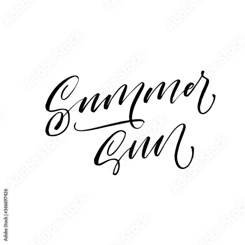 Summer sun ink brush vector lettering. Modern slogan handwritten vector calligraphy. Black paint lettering isolated on white background. Postcard, greeting card, t shirt decorative print.