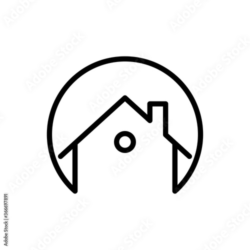 Concepto Real Estate. Logotipo lineal casa en círculo en color negro