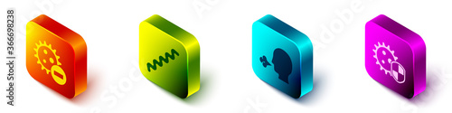 Set Isometric Negative virus, Virus, Man coughing and Shield protecting from virus icon. Vector.