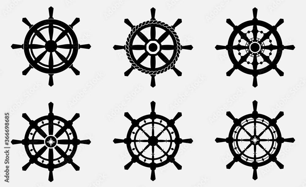 Collection of various ship wheel or helm vector illustration logo. Collection of various ship wheel or helm vector illustration logo.