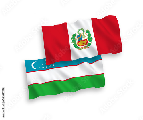 Flags of Peru and Uzbekistan on a white background