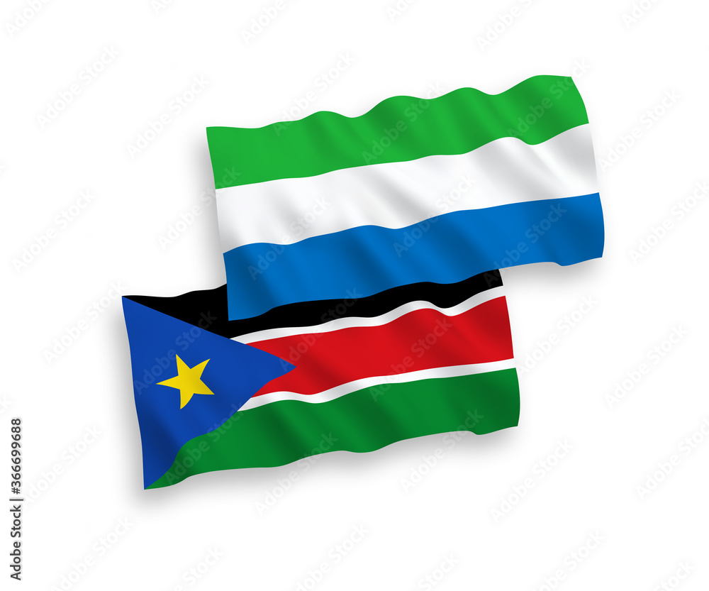 Flags of Republic of South Sudan and Sierra Leone on a white background Flags of Republic of South Sudan and Sierra Leone on a white background