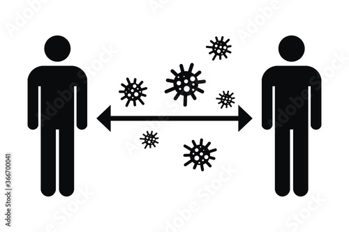 Keep distance sign. Coronovirus epidemic protective equipment. Preventive measures. Steps to protect yourself. Keep the 1 meter distance. Vector illustration.