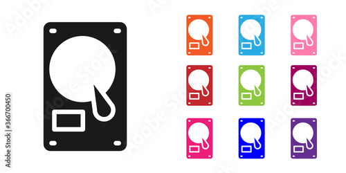 Black Hard disk drive HDD icon isolated on white background. Set icons colorful. Vector Illustration.