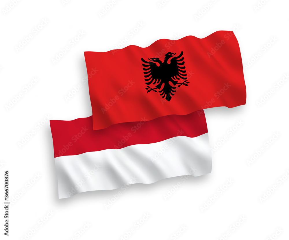Flags of Indonesia and Albania on a white background