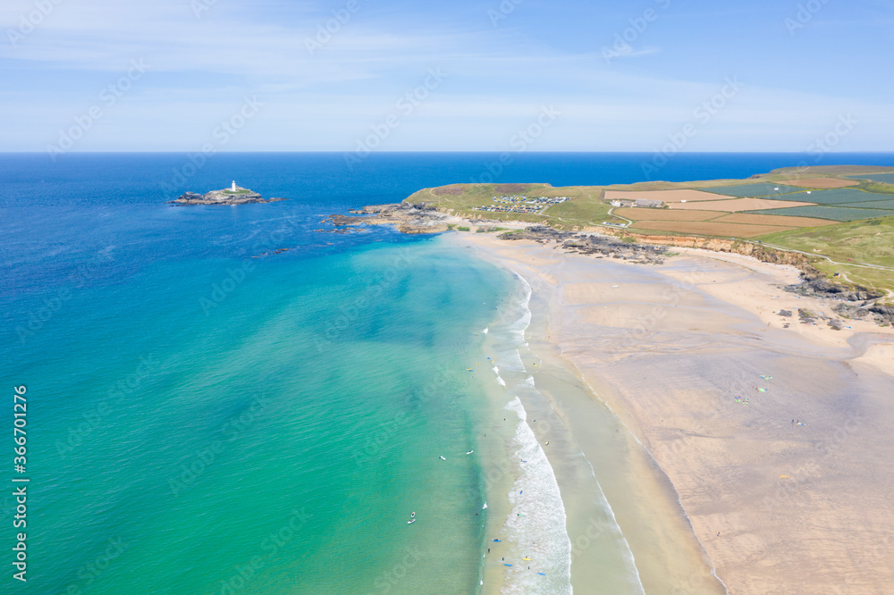 Aerial photograph of Godrevy Beach, Cornwall, England