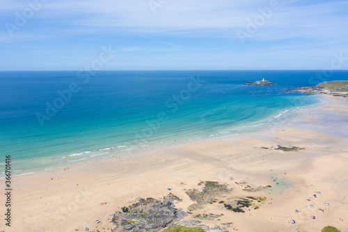 Aerial photograph of Godrevy Beach, Cornwall, England © Tim
