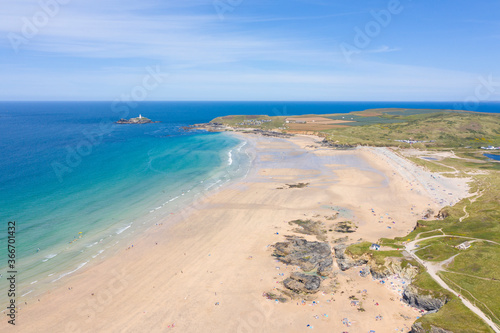 Aerial photograph of Godrevy Beach  Cornwall  England