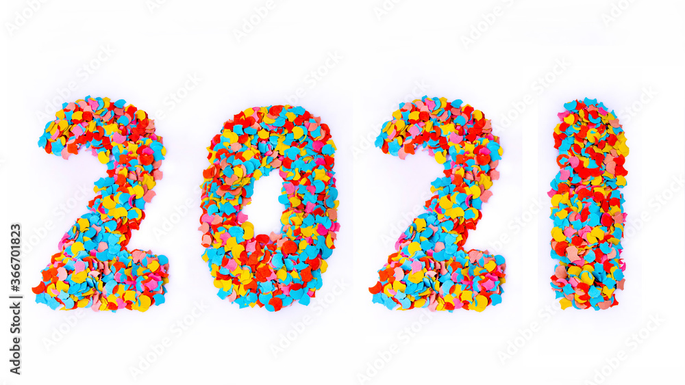 New Year - Confetti Numbers 2021 - Isolated On White Background