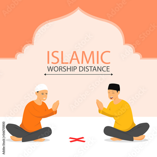 two Muslim men shaking hands while keeping their distance, social distancing, corona virus.