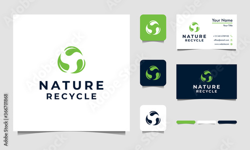 Nature Recycling Leaves logo with business Card Design Vector