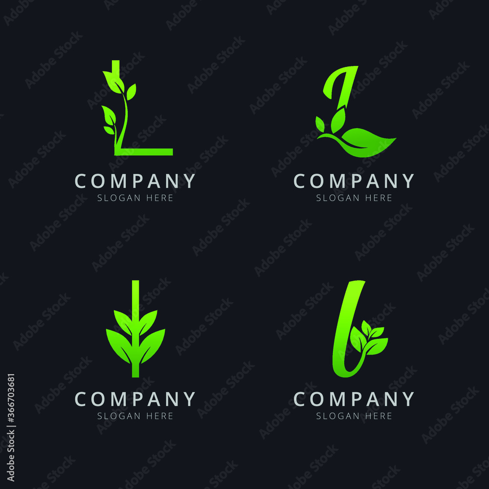Initial L logo with leaf elements in green color Initial L logo with leaf elements in green color