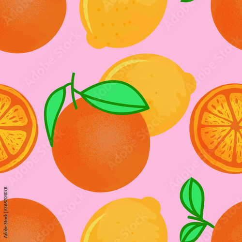 Vector tropical seamless colorful pattern. Vector oranges pattern. Seamless fruits pattern.