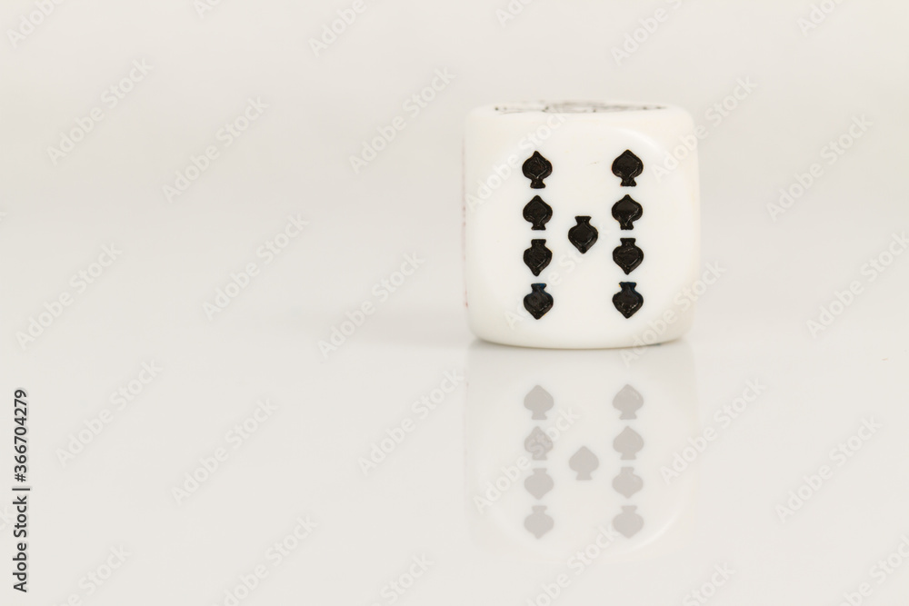 Nine Playing Casino poker dice closeup Isolated on white background with reflection. Abstract Pattern Nine Playing Casino poker dice closeup Isolated on white background with reflection. Abstract Pattern