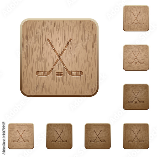 Hockey sticks with puck wooden buttons