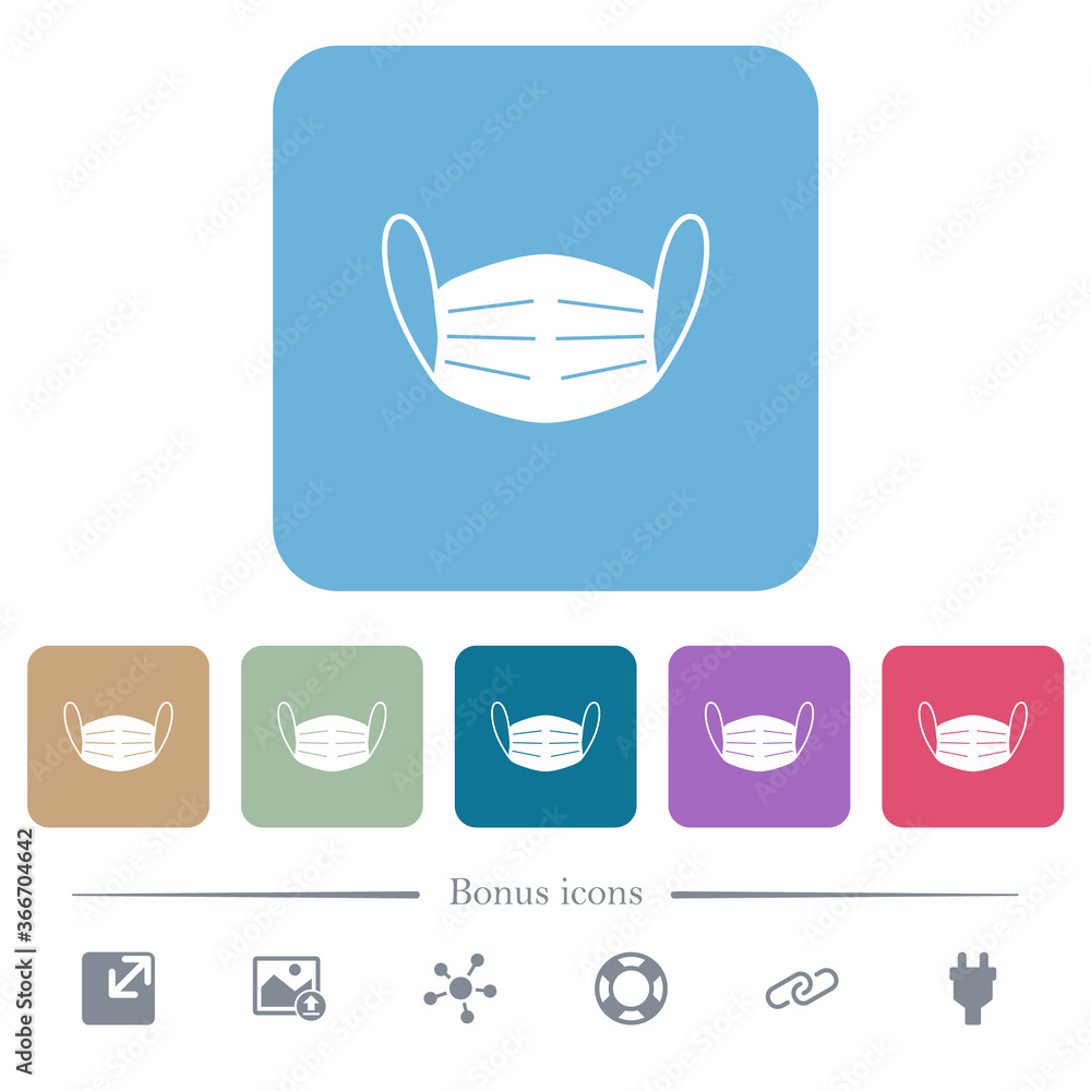 Medical face mask flat icons on color rounded square backgrounds Medical face mask flat icons on color rounded square backgrounds