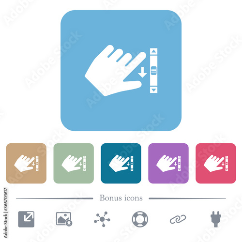 Left handed scroll down gesture flat icons on color rounded square backgrounds