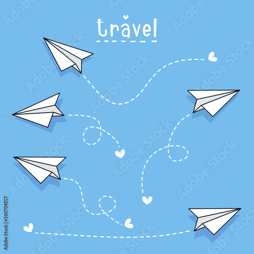 Set of paper plane in the blue sky background vector.