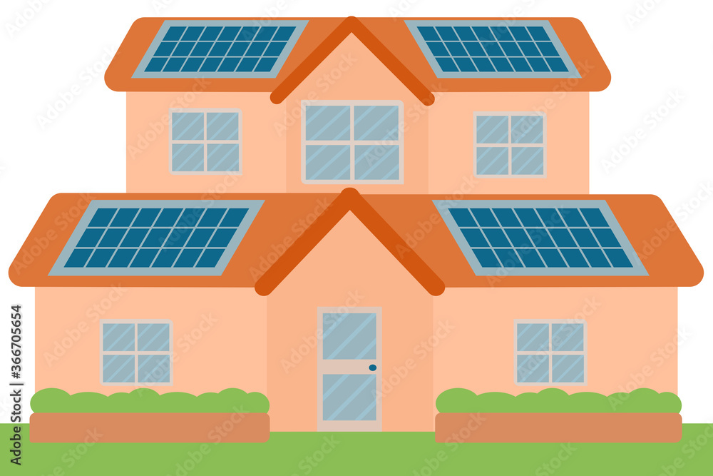House using renewable energy from solar roof. Renewable energy house concept. House using renewable energy from solar roof. Renewable energy house concept.