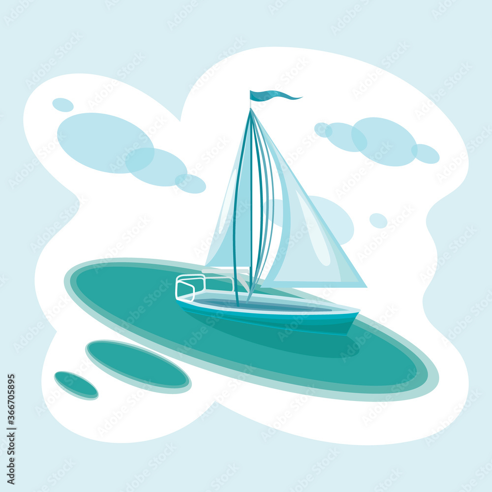 Fototapeta premium Sailboat. Sea travel around the world, yacht racing. Sailboat side view with shadow 
