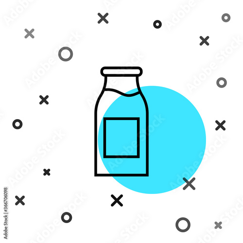 Black line Closed glass bottle with milk icon isolated on white background. Random dynamic shapes. Vector Illustration.