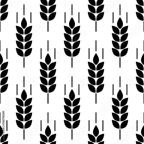 Wheat seamless pattern. Bakery background. Bread grain texture. Spike wheat. Stalk oat, barley, corn, rye, malt, bran, millet, maize, rice. Harvest seed for flour. Ear of wheat. Design prints. Vector
