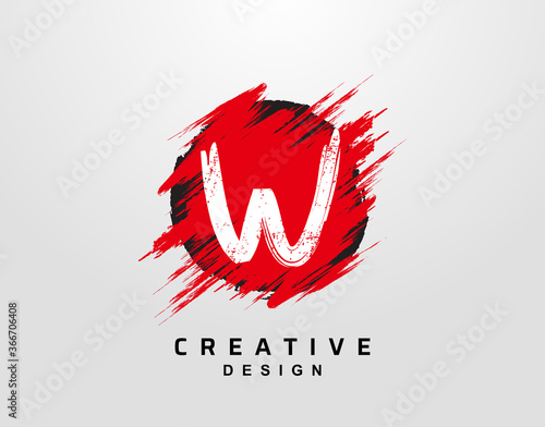 W Letter Logo In Circle Grunge and Hand Drawn Splatter Line Element. Red Grunge Ink Splash Explosion Icon design.