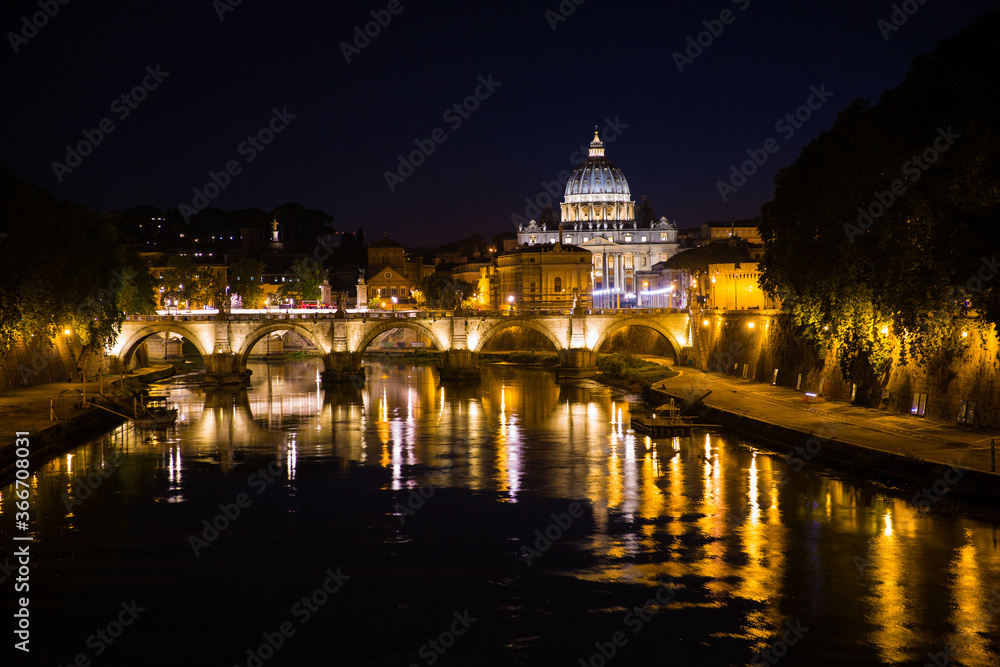 Reflection of Vatican City at night 
