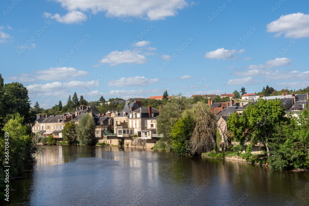 View of the old houses on the banks of the Creuse river in Argenton sur Creuse