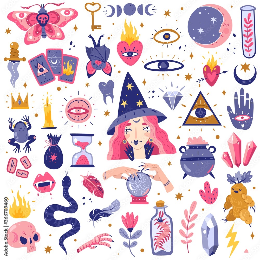 Magic icons doodles set