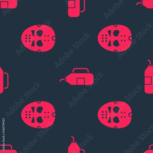 Set Hockey mask and Fitness shaker on seamless pattern. Vector.