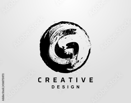 G Letter Logo With Circle Grunge Element. Retro Circle Splatter logo design template.