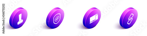 Set Isometric Stamp, Shield with mail and e-mail, Monitor and phone and Chain link icon. Vector.